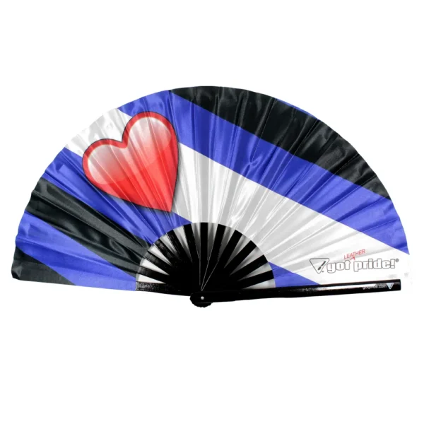 Leather Gay Pride Flag Large Bamboo Folding Clack Hand Fan