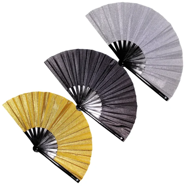3 Fans 1 Low Price! Budget Bundle Sparkling Glitter Bamboo Folding Hand Fan for Line Dancing, EDM, Raves, Nightclubs